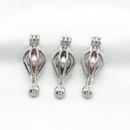 10pcs Silver Hot Air Balloon Pearl Cage Fragrance Essential Oil Diffuser Lockets Pendant Aromatherapy Necklace Jewellery Findings