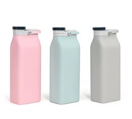 FDA 600ML Portable Collapsible Milk Bottle with Lid Foldable Drinking Water Bottle Large Capacity Outdoor Silicone Folding Water Bottle