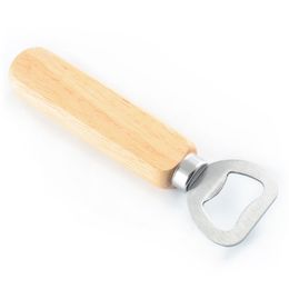 Wooden beer opener wood handle stainless steel wine kitchen accessories fast cap remover wood tool simple