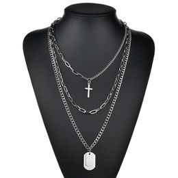 Multilayer Chains dog tag Cross Necklace hip hop necklaces pendant student Fashion Jewellery gift