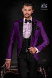 Fashion Purple Groom Tuxedos Black Peak Lapel Groomsmen Mens Wedding Dress 2019 Style Man Jacket Blazer 3 Piece Suit(Jacket+Pants+Vest+Tie)8