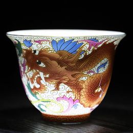 Enamel Dragon and Phoenix Tea cup Porcelain teacup for birthday gift Romantic Creative Present Teaware Accessories