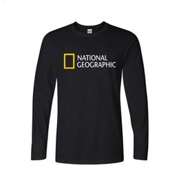 National Geographic Logo Trending Design T Shirt Mens Tops Casual Long Sleeve Cotton Funny T-shirts