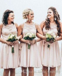 2019 Hot Summer Lace Chiffon Bridesmaid Dress Boho A Line Jewel Neck Short Wedding Guest Maid of Honour Gown Plus Size Custom Made