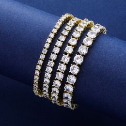 4-6mm Spring Buckle Zircon Tennis Chain Bracelets Gold Silver Plated Iced Out CZ Diamond Bracelets for Men Women