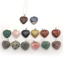 Mixed Lot Natural Stone Heart Shape Pendant Silver Color Chokers For Women 12pcs/lot