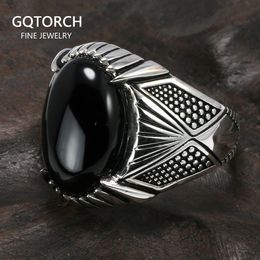 Guaranteed 925 Sterling Silver Rings Antique Turkey Ring For Men Black Ring With Stone Natural Onyx Turkish Male Jewelry