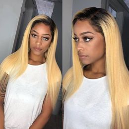 Brazilian Lace Front Human Hair Wigs Blonde Colour Ombre 1b 613 Straight Hair Wig Pre Plucked 130% Density