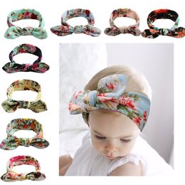 Kids Girl Bunny Ear Headbands Infant Floral Flower Print Knot Head Wrap Children Hair Accessories Rabbit ears Hairbands kids Headdress C4940