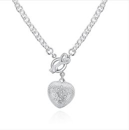 18 inch silver necklace UK - Plated sterling silver necklace 18 inches Stone Heart Key TO pendant necklace DHSN743 Top sale 925 silver plate jewelry Pendant Necklaces