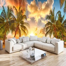 Custom 3D Nature Mural Wallpaper Nature Scenery For Walls Sunset Sea Coconut Beach HD Background Wall Living Room Wall Papers 3D