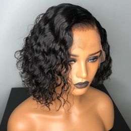 Body wave brazilian lace front bob wigs side bang pre plucked wavy 360 frontal wig for black women full ends 130%density diva1