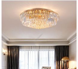 Free Shipping Golden Ceiling Light Fixture Modern Clear K9 Crystal LED Ceiling Lamp Round Flush Mounted Lighting Fitting Lustres