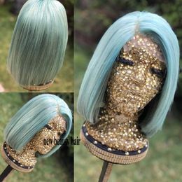 Heat Resistant Synthetic Cosplay Wig Natural Short Blue Colour Bob Natural As Real Hair Wig for Female White Women Sexy Pelucas
