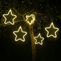 -Ornament LED-Blitzlicht Simulation Schneeflocke-Stern-Lichter String Kronleuchter Außen Baum Weihnachtsdekoration Anhänger Partei Dekor