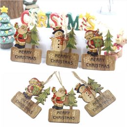 Christmas Tree Ornament Wooden Pendant Cartoon Santa Claus Snowman Bear Xmas Tree Hanging Decoration Wood Crafts Party Favor Gift DBC VT1182