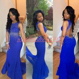 Sexy Black Girl Dress 2019 Mermaid Prom Dresses Hollow African Beads Crystal Cheap Party Evening Dresses Celebrity Gowns Robe De Soiree