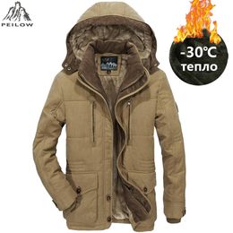 PEILOW plus size L~5XL 6XL Men Winter fleece Warm Thick Jacket Men Outerwear Windproof Casual Coat with Hooded Mens Parkas