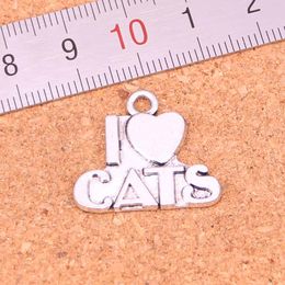 57pcs Charms i love cats Antique Silver Plated Pendants Making DIY Handmade Tibetan Silver Jewelry 23*21mm
