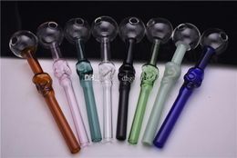 colorful glass pipe Skull Smoking Handle Pipes Curved Mini Smoking Pipes Hand Blown Recycler Best Oil Burner--14cm