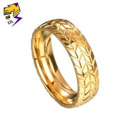 Vintage Silver Stainless Steel Tyre Rings for Men Women Gold Colour Grooved Engraved Rings Engagement Trendy Jewellery