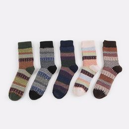 1pair Casual Mens Soft Thick Warm Socks Rabbit Wool Blends Warm Winter Socks Men Retro Style Colorful Mans Socks Breathable