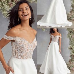 Elegant Kellyfaetanini A Line Wedding Dresses Off Shoulder Sleeveless Backless Lace Applique Wedding Gowns Sweep Train robe de mariée