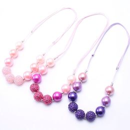 Newest Fashion Pearl Beads Kids Chunky Necklace Adjusted Rope Bubblegum Chunky Beaded Necklace Girls Children Jewelry