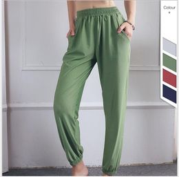 Summer new relaxed breathable running fitness pants Waffle ice silk slippery high waist Yoga Pants