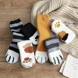 6 Couleurs D Hiver Nouveau épaissir Chaud Chaussettes Fuzzy De Patte De Chat Cartoon Femmes Sommeil Mignon Planchers Chaussettes Fluffy Mode Kawaii
