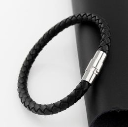 S195 Fashion Jewellery Men Black Leather Bracelet Magnetic Bracelets Pulseras Punk Cord Braided Couple Bracelet