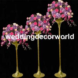 New style Gold Candle Holders Metal Candlestick Flower Vase Table Centerpiece Event Flower Rack Road Lead Wedding Decoration decor248