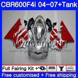 Body For HONDA CBR 600F4i CBR600 FS CBR600F4i 04 05 06 07 281HM.9 CBR 600 F4i CBR600 F4i 2004 2005 2006 2007 glossy silvery red Fairings kit