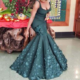 Hunter Green Mermaid Beaded Evening Dresses Spaghetti Sequined Backless Prom Gowns Floor Length Satin Plus Size Formal Dress
