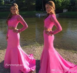 2019 Newest Two Pieces Sheer Long Sleeves Prom Dress Cheap Formal Holidays Wear Graduation Evening Party Gown Custom Made Plus Size