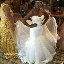 2019 Shining Crystal Arabic Mermaid Wedding Dress Soft Tulle Black Girls South African Bridal Gown Plus Size Custom Made