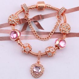 Wholesale-snake chain rose gold bracelet for ladies drop pendant Pandora style Heart pendant bracelet Jewellery