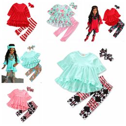 Baby Girl Clothes Sets Irregular Ruffle Kids Dress Pants Headband 3PCS Set Girls Back to School Outfits Big Kids Clothing 9 Designs DHW2195