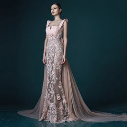 Stunning Blush Pink Lace Appliques Floral Sheath Prom Dress Back Open Sleeveless Custom Hand Made Women Evening Event Party Wear Maxi Gowns