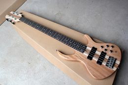 Factory Custom Matte Natural wood Colour 5-String Electric Bass Guitar with Chrome Hardwares,Rosewood Fingerboars,Offer Customised