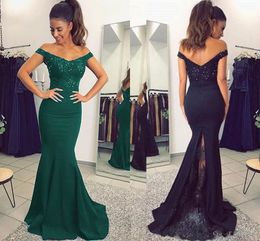 2022 Hot Navy Emerald Wedding Dresses For Guests Bridesmaid Dress Beaded Lace Off Shoulder Mermaid Evening Prom Dress Maid Of Honour Gowns