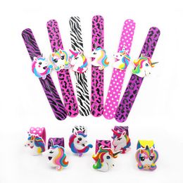 20 Pcs Wholesale Colours Printing Children Unicorn Wristband Kids Boys Girls Flexible Wrap Slap Bracelet Animal Enfant Bangle Gift Favours