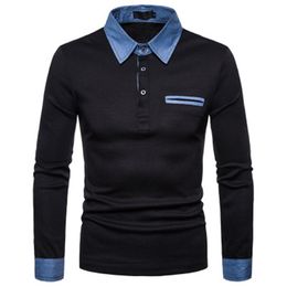 Plus Size Men Polos Shirt Cowboy Collar Long Sleeve Casual Grey Blue Cotton Men's Clothing Polo Shirts Autumn Winter Fitness Male Pullover