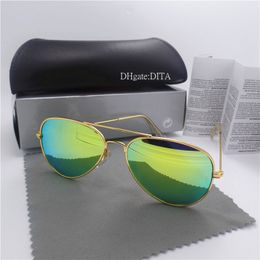 Wholesale-High Quality Glass Lens Brands Sunglasses Men Women Sunglasses Vintage Eyewear Flat 12 Colour Mirror UV400 Wholesale Pilot Box Case