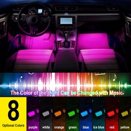 1 2 Sets Music Voice Remote Control Car Rgb Led Neon Interior Atmosphere Light Decorative Lamp Strip 8 Color Car Styling