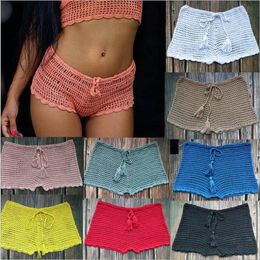 Boardshorts Hand-knit Shorts Women Solid Hollow Beach Boxer Corchet Swimwear Swim Trunks Summer Casual Board Bermuda Shorts Surf Pants B5618