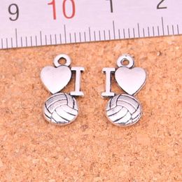 140pcs Charms i love volleyball Antique Silver Plated Pendants Making DIY Handmade Tibetan Silver Jewellery 16*9mm