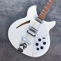 330 12 Strings White Semi Hollow Body Electric Guitar Gloss Varnish Rosewood Fingerboard, 5 Konbs, Two Output Jacks