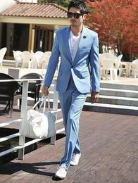 Brand New Sky Blue Men Wedding Tuxedos Notch Lapel Groom Tuxedos Popular Men Blazer 2 Piece Suit Prom/Dinner Jacket (Jacket+Pants+Tie) 1612