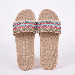 Suihyung Women Flax Slippers Sandals Summer Comfortable Non-slip Ladies Home Flip Flop Cross-tied Casual Indoor Shoes Multicolor